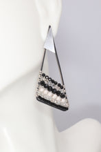 Load image into Gallery viewer, Black and Silver Beaded Geometric Earrings with Labradorite & Black Tourmaline