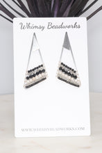 Load image into Gallery viewer, Black and Silver Beaded Geometric Earrings with Labradorite & Black Tourmaline