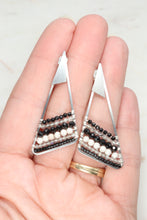 Load image into Gallery viewer, Black and Silver Beaded Geometric Earrings with Labradorite & Black Tourmaline