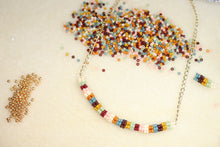 Load image into Gallery viewer, Seed Bead Bar Necklace on Gold Chain