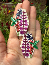 Load image into Gallery viewer, Ruby Throated Hummingbird & Wildflower Beaded Earrings