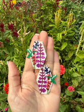 Load image into Gallery viewer, Ruby Throated Hummingbird & Wildflower Beaded Earrings