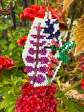Load image into Gallery viewer, Ruby Throated Hummingbird & Wildflower Beaded Earrings
