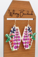 Load image into Gallery viewer, Ruby Throated Hummingbird & Wildflower Beaded Earrings
