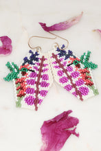 Load image into Gallery viewer, Ruby Throated Hummingbird & Wildflower Beaded Earrings