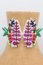 Load image into Gallery viewer, Ruby Throated Hummingbird & Wildflower Beaded Earrings