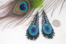 Load image into Gallery viewer, Peacock Feather Fringe Earrings