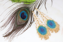 Load image into Gallery viewer, Peacock Feather Fringe Earrings