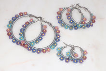 Load image into Gallery viewer, Stainless Steel Flower Beaded Silver Hoops