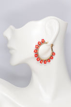 Load image into Gallery viewer, Flower Beaded Gold Hoops