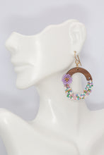 Load image into Gallery viewer, Flower Beaded Wooden Hoop Earrings