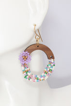 Load image into Gallery viewer, Flower Beaded Wooden Hoop Earrings