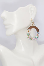 Load image into Gallery viewer, Flower Beaded Wooden Hoop Earrings