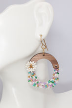 Load image into Gallery viewer, Flower Beaded Wooden Hoop Earrings