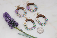 Load image into Gallery viewer, Flower Beaded Wooden Hoop Earrings
