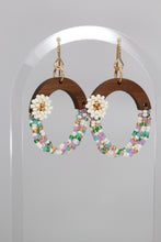 Load image into Gallery viewer, Flower Beaded Wooden Hoop Earrings