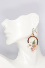 Load image into Gallery viewer, Wood & Beaded Flower Hoop Earrings