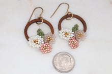 Load image into Gallery viewer, Wood & Beaded Flower Hoop Earrings