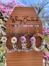 Load image into Gallery viewer, Flower Beaded Wooden Hoop Earrings