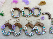 Load image into Gallery viewer, Flower Beaded Wooden Hoop Earrings