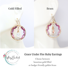 Load image into Gallery viewer, Grace Under Fire Ruby Gemstone Gold Hoop Earrings