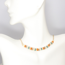 Load image into Gallery viewer, Seed Bead Bar Necklace on Gold Chain