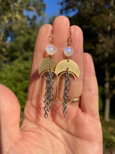 Load image into Gallery viewer, Rainbow Moonstone Mixed Metal Earrings
