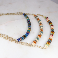 Load image into Gallery viewer, Seed Bead Bar Necklace on Gold Chain
