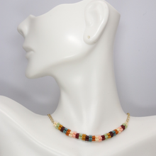 Load image into Gallery viewer, Seed Bead Bar Necklace on Gold Chain