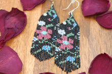 Load image into Gallery viewer, Long Beaded Flower Earrings