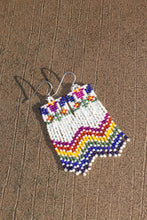 Load image into Gallery viewer, Folk Art Rainbow Floral Seed Bead Statement Earrings