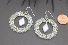 Load image into Gallery viewer, Amanda Pearl and Silver Beaded Hoop Earrings