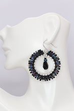 Load image into Gallery viewer, Black Beaded Hoop Earrings
