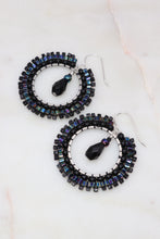 Load image into Gallery viewer, Black Beaded Hoop Earrings