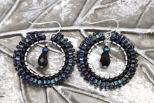 Load image into Gallery viewer, Black Beaded Hoop Earrings