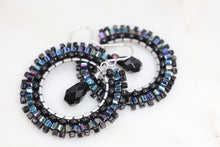 Load image into Gallery viewer, Black Beaded Hoop Earrings