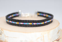 Load image into Gallery viewer, Dainty Black Rainbow Seed Bead Bracelet
