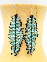 Load image into Gallery viewer, Turquoise Seed Bead Feather Earrings
