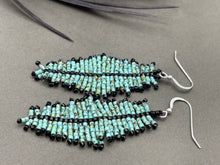 Load image into Gallery viewer, Turquoise Seed Bead Feather Earrings
