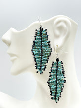 Load image into Gallery viewer, Turquoise Seed Bead Feather Earrings