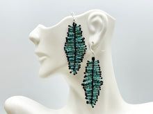 Load image into Gallery viewer, Turquoise Seed Bead Feather Earrings