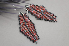 Load image into Gallery viewer, Red Seed Bead Feather Earrings