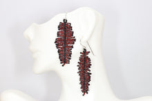 Load image into Gallery viewer, Red Seed Bead Feather Earrings