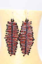 Load image into Gallery viewer, Red Seed Bead Feather Earrings