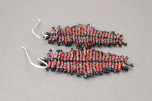 Load image into Gallery viewer, Red Seed Bead Feather Earrings