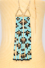 Load image into Gallery viewer, Turquoise Leopard Print Fringe Statement Earrings