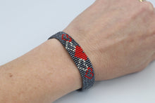 Load image into Gallery viewer, Black &amp; Red Heart Seed Bead Bracelet with Adjustable Closure
