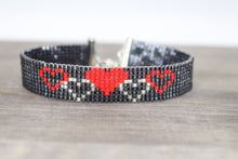 Load image into Gallery viewer, Black & Red Heart Seed Bead Bracelet with Adjustable Closure