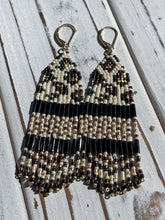 Load image into Gallery viewer, Long Leopard Print Seed Bead Fringe Earrings