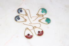 Load image into Gallery viewer, Gemstone Beaded Tear Drop Earrings in Garnet, Raw Sapphire, or Green Amazonite
